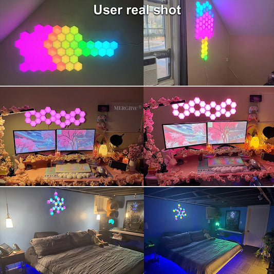 Smart Hexagon Wall Light Panels Color Changing LED Ambient Lighting 8 12 20 PCS Modular Kit
