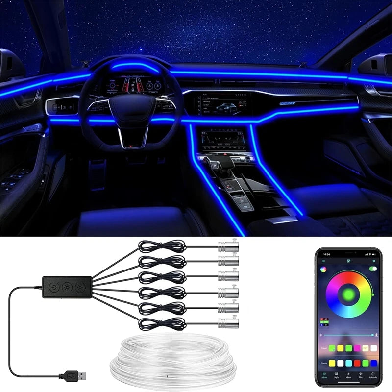 RGB Car Interior EL Wire Light Strip with App Control 12V Neon Ambient Lighting