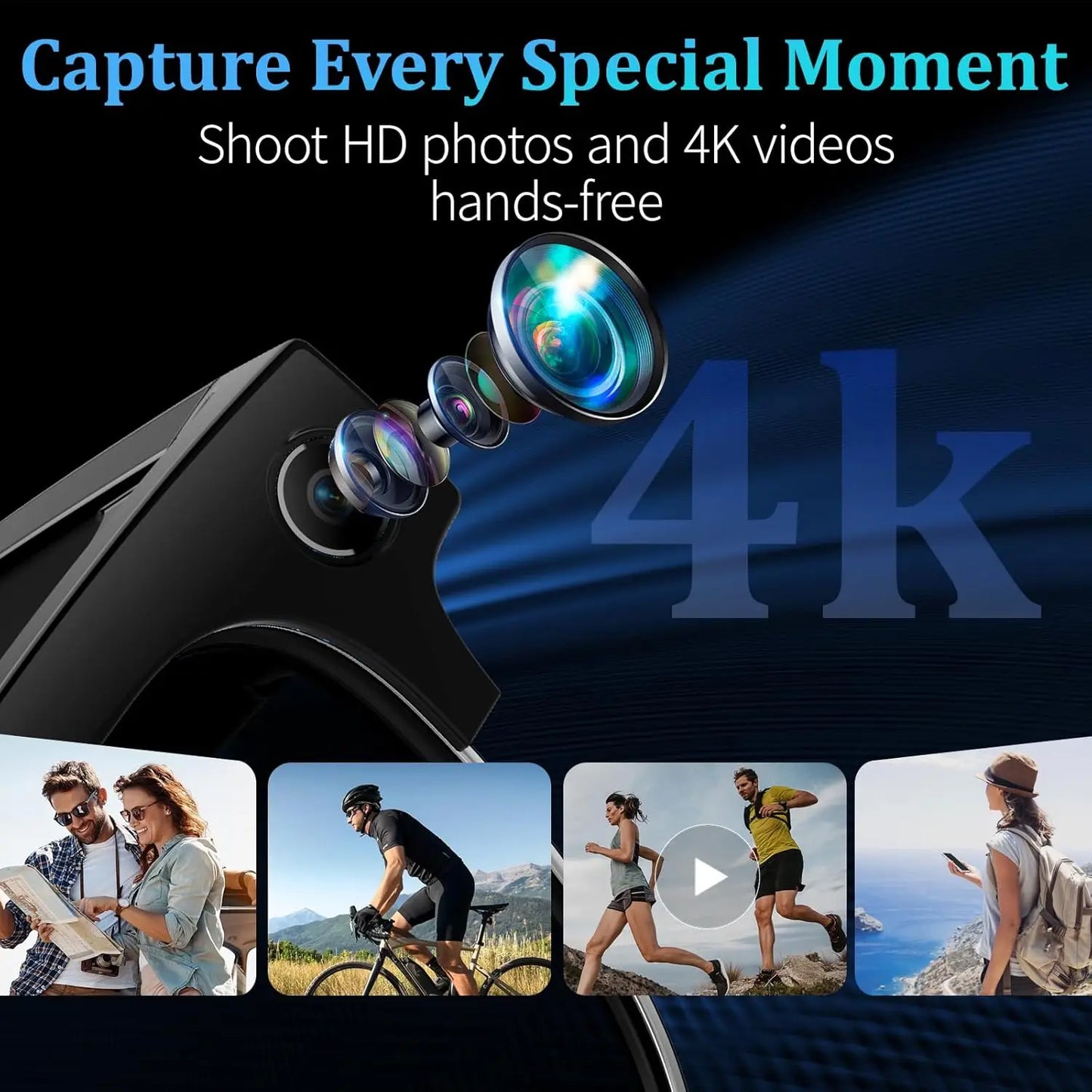 AI Smart Glasses 4K Camera HD Video Recording Bluetooth Audio Calling Music Player Smart Sports Glasses