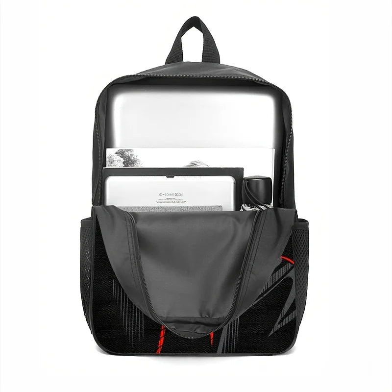 Devil Motif Backpack Set – Edgy 2D Print, Nylon, Laptop Compartment, Urban Travel