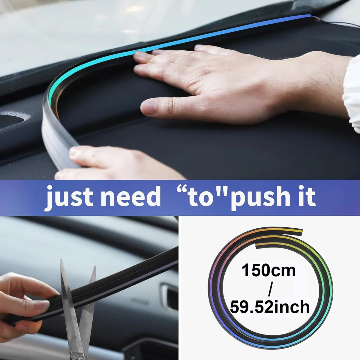 RGB LED Windshield Atmosphere Light Strip – 150cm, App & Remote Control, USB