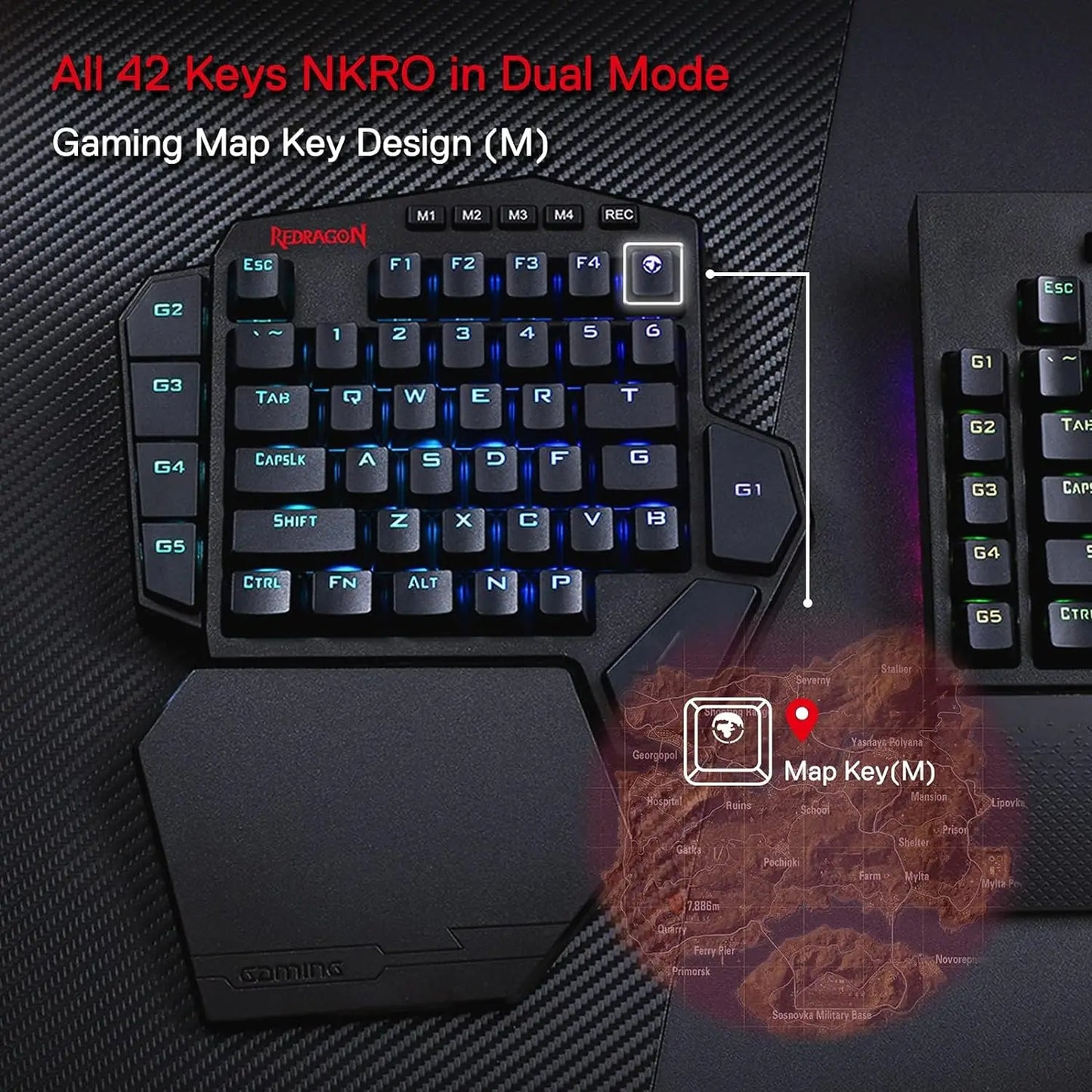 Wireless One Handed Mechanical Keyboard 42 Keys RGB Gaming Keypad with Macro Keys and Wrist Rest