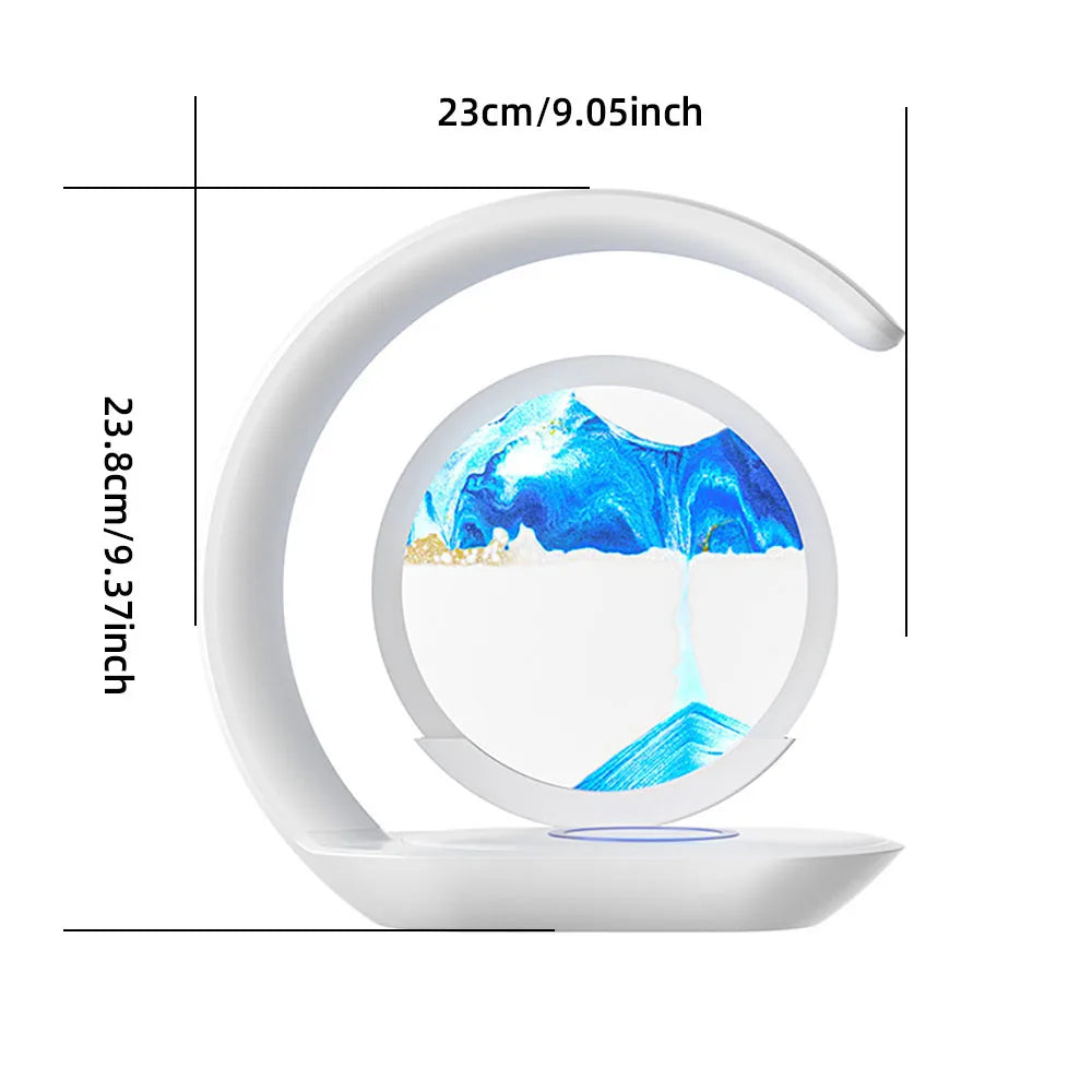 Quicksand Table Lamp 3D Hourglass Sand Art Night Light with USB Wireless Charging Desk Lamp