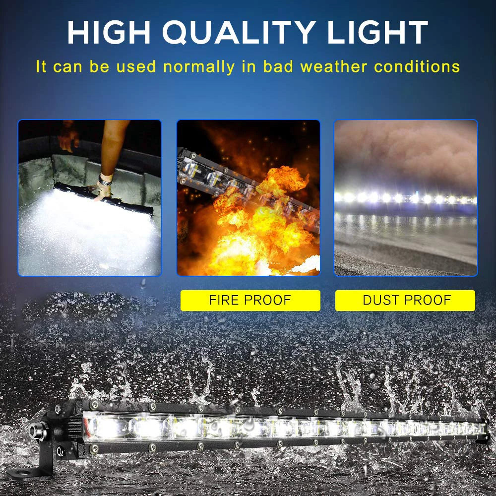 Single-Row Spot Beam LED Light Bar – 6500K, IP68, 12–24V, 7" / 13" / 20", Offroad Truck SUV ATV