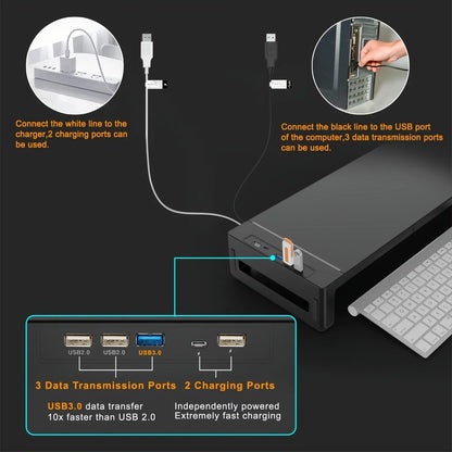Foldable Height-Adjustable Monitor Stand Riser with Storage Drawer & Phone Stand