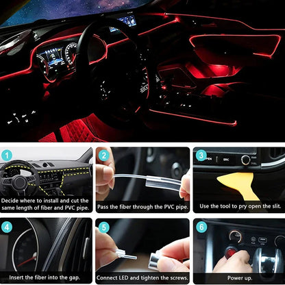 RGB Car Interior EL Wire Light Strip with App Control 12V Neon Ambient Lighting