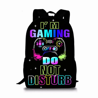Gamepad Cyberpunk 2D Cartoon School Backpack – Lightweight Polyester Bag for Boys & Girls