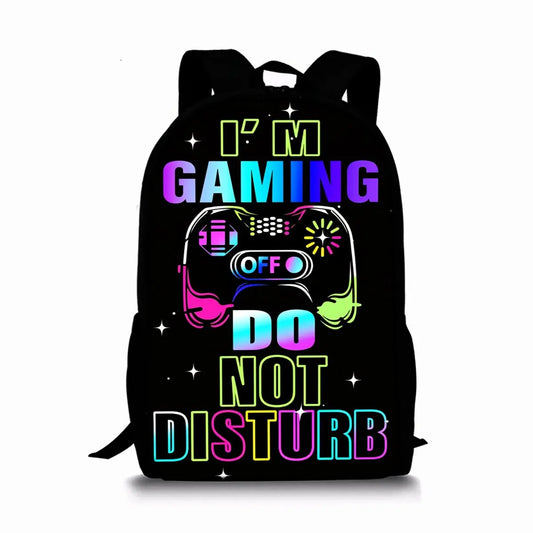 Gamepad Cyberpunk 2D Cartoon School Backpack – Lightweight Polyester Bag for Boys & Girls