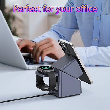 4 in 1 Magnetic Wireless Charger 15W Charging Station with Clock Display