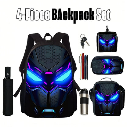 Cyberpunk Robot Pattern Backpack – Ultra Lightweight Polyester School & Travel Bag, Unisex