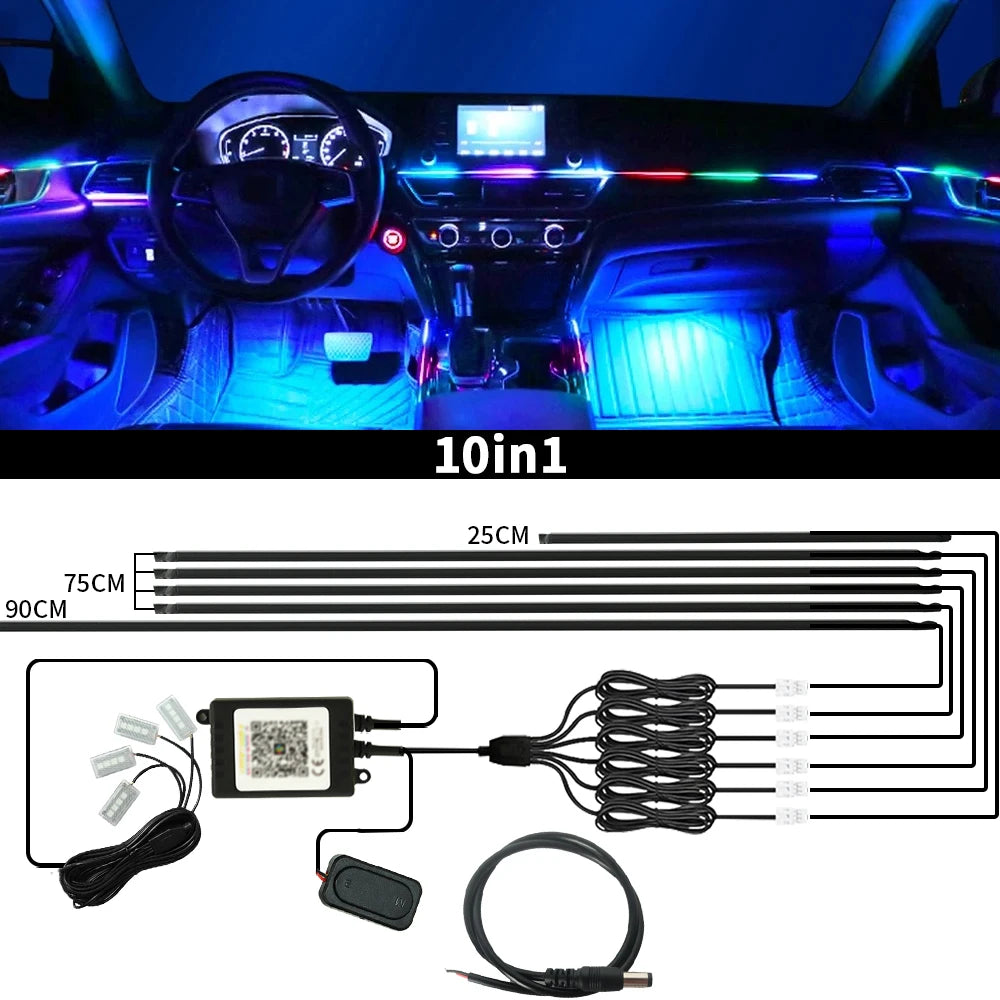 Car Ambient Lights Kit 18 in 1 RGB LED Interior Symphony Lights with App Control Acrylic Strip