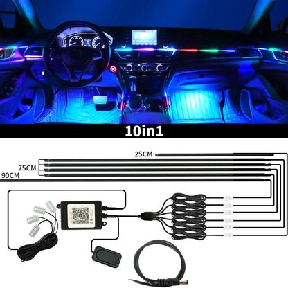 Car Ambient Lights Kit 18 in 1 RGB LED Interior Symphony Lights with App Control Acrylic Strip