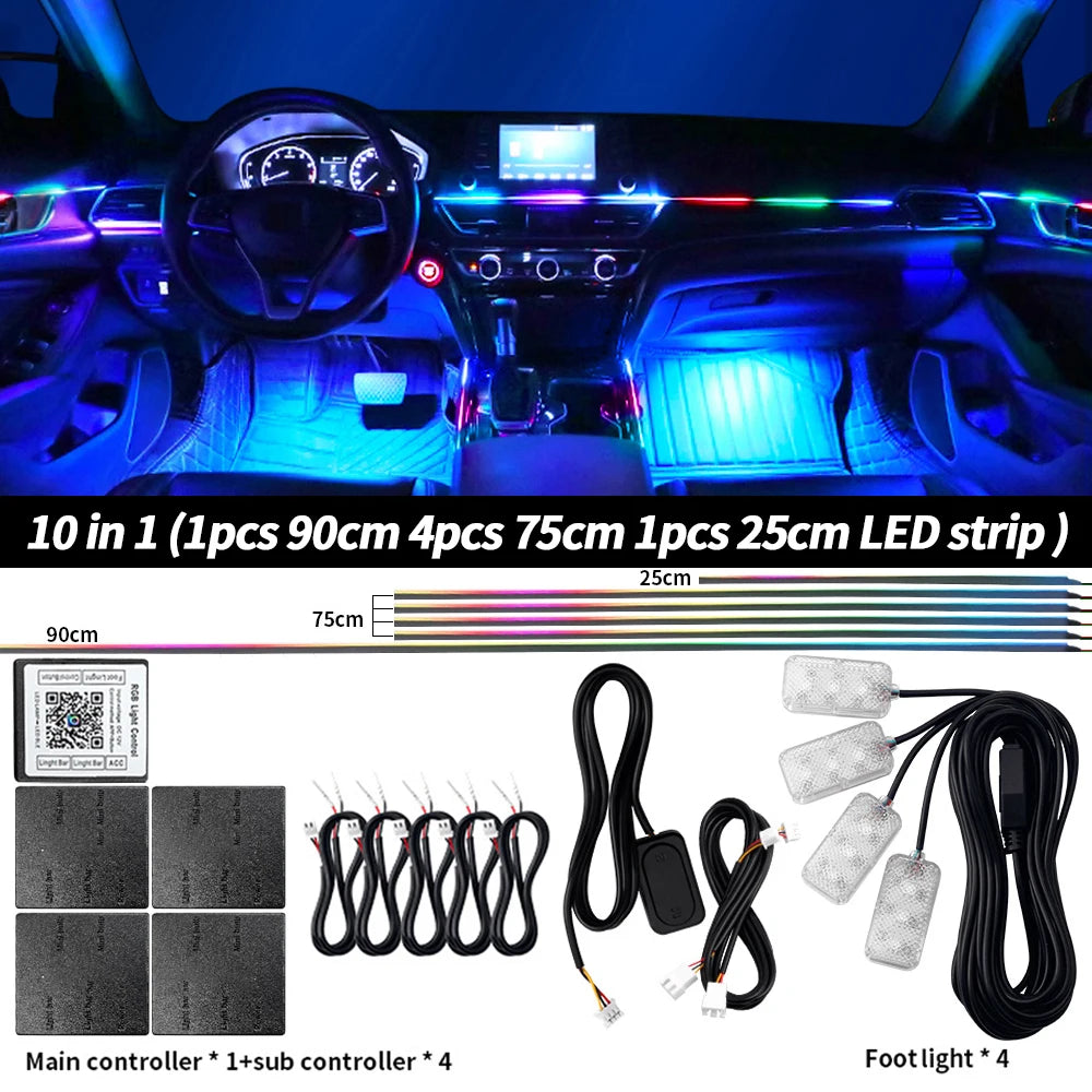 Car Interior Symphony Ambient Light Kit – 6 to 22-in-1, 213 Colors, Bluetooth App Control
