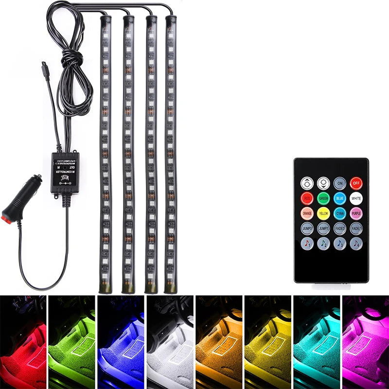 IP68 RGB Car Foot Ambient Light Bar Set – 72 LED, 4-Piece, App or Remote, 5V/12V