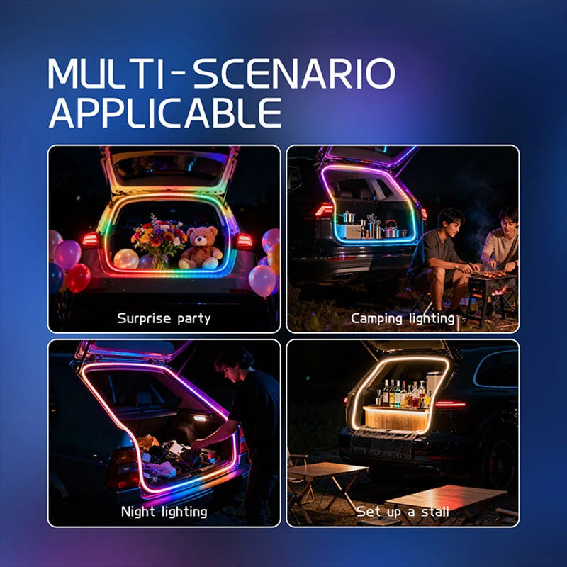 4M RGB Car Trunk Ambient LED Strip – Auto On/Off, Bluetooth App, 12V, Silicone