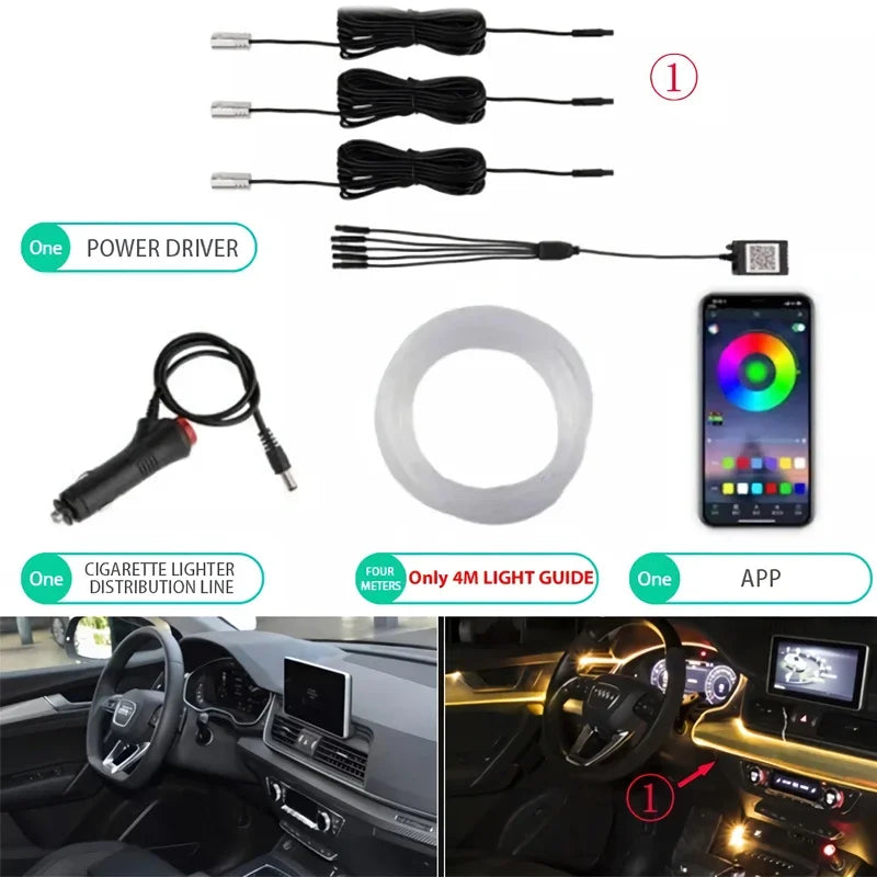 RGB Car Interior EL Wire Light Strip with App Control 12V Neon Ambient Lighting