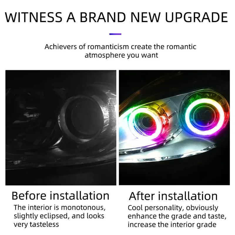 RGB Angel Eyes Halo Rings with Turn Signal – Bluetooth App, DRL, 60–120mm, 9–30V