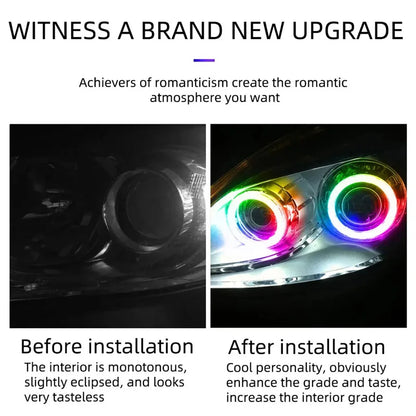 RGB Angel Eyes Halo Rings with Turn Signal – Bluetooth App, DRL, 60–120mm, 9–30V