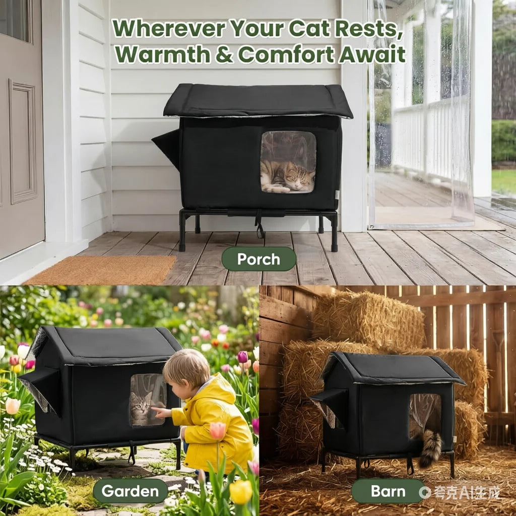Elevated Weatherproof Cat House – Indoor & Outdoor Pet Shelter, Moisture-Proof