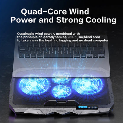 Laptop Cooling Stand for 17” – 5 Height Levels, 6 Fan Speeds, 4 Fans, LCD Display & Dual USB Ports