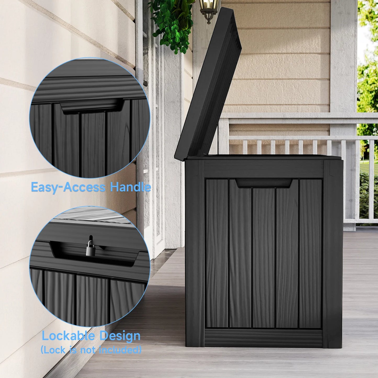 45 Gallon Outdoor Deck Box – Waterproof Lockable Resin Storage Box with Bench Seating