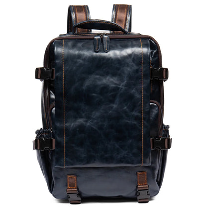 Handmade Genuine Cowhide Leather Backpack – 16" Laptop Compartment, Theft-Resistant, Business & Travel
