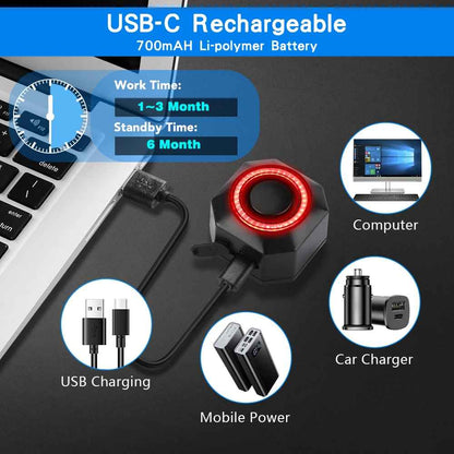 Smart Bike Tail Light with Alarm and Brake Sensing – 110dB