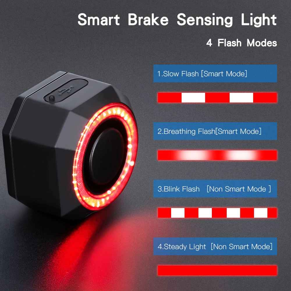 Smart Bike Tail Light with Alarm and Brake Sensing – 110dB