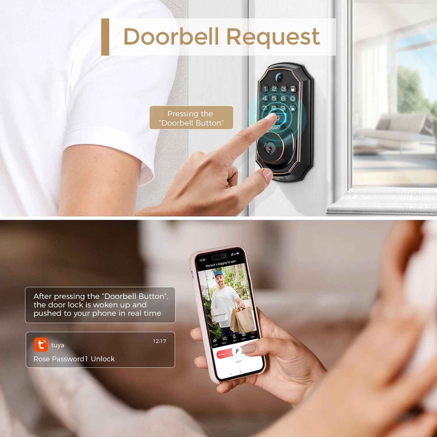 Smart Video Door Lock with Camera and Doorbell, Fingerprint Keyless Entry