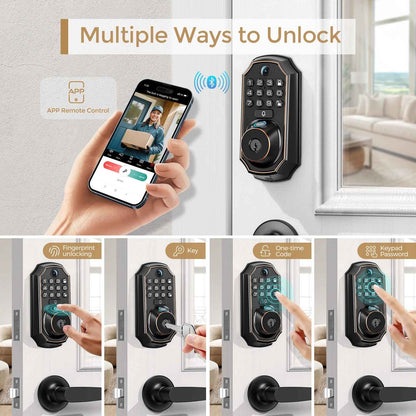 Smart Video Door Lock with Camera and Doorbell, Fingerprint Keyless Entry
