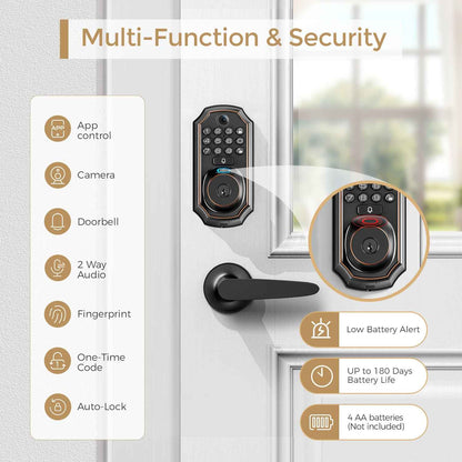 Smart Video Door Lock with Camera and Doorbell, Fingerprint Keyless Entry
