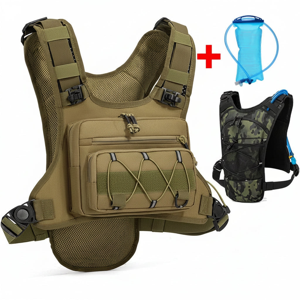 Tactical backpack with water bag on a white background