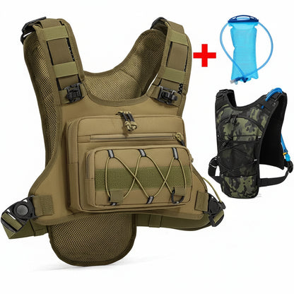 Tactical backpack with water bag on a white background