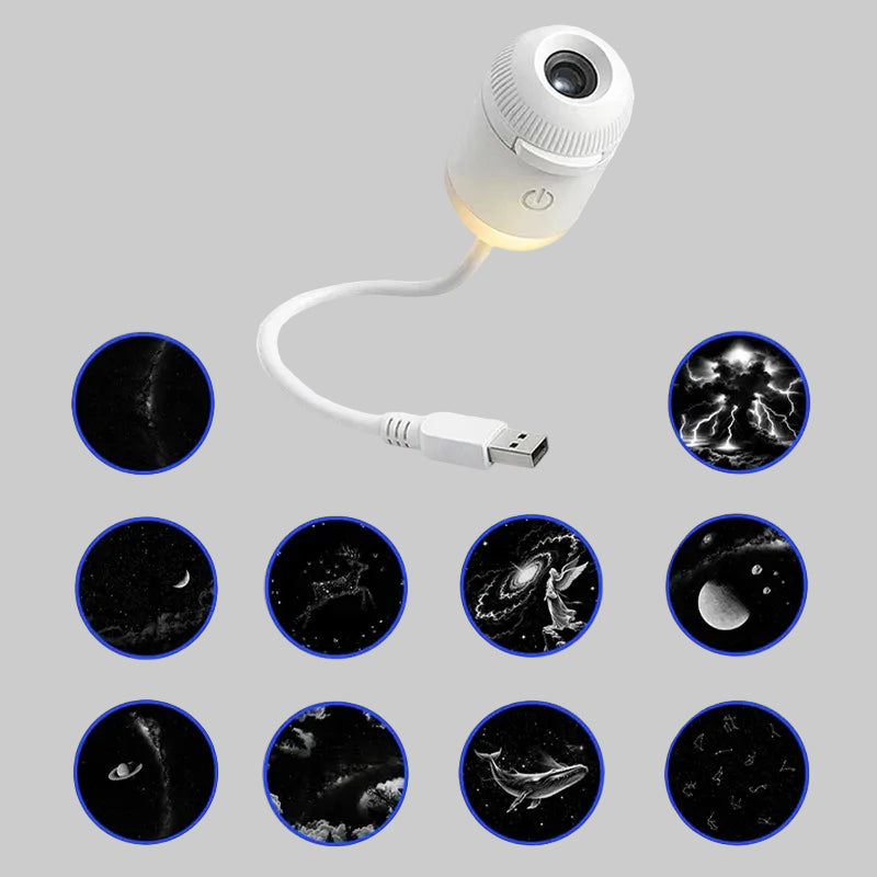 USB light with starry night sky designs on a white background
