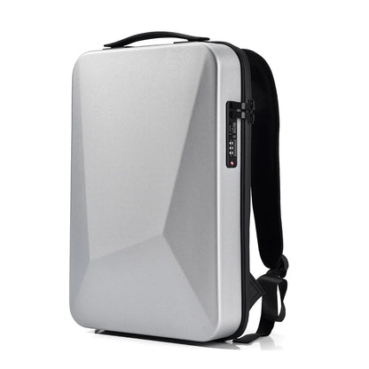 White backpack with black straps on a white background