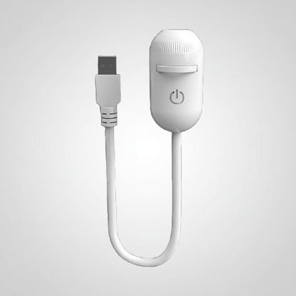 White electronic device with USB cable on a white background