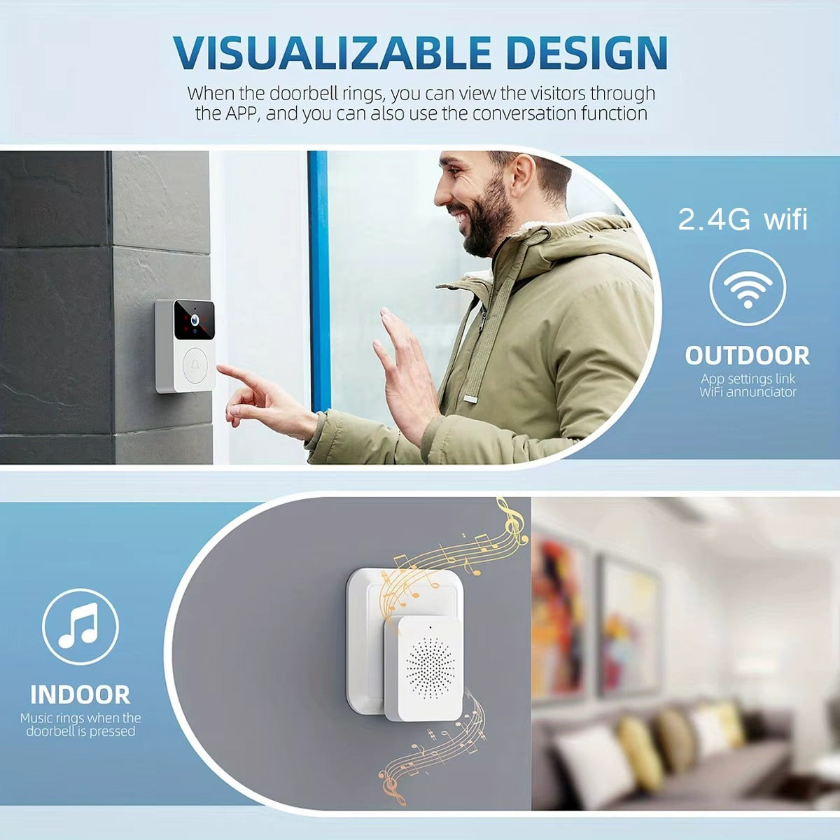 Wireless Smart Video Doorbell Camera 480P HD for Home Monitoring