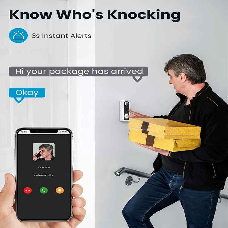 Wireless Video Doorbell Camera with Chime and Two-Way Audio (HD)