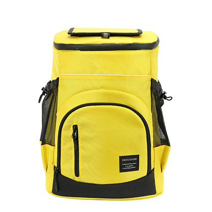 Yellow backpack with black accents on a white background