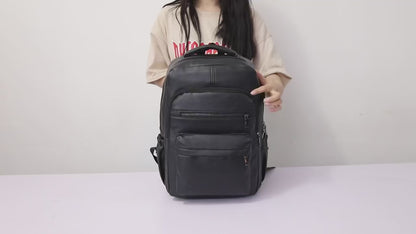 Men's PU Leather Laptop Backpack with USB Charging Port