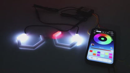 RGB Hexagon Angel Eyes Halo Rings – DRL & Turn Signal, App Control, 2pcs