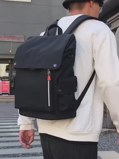 Men's PU Leather Laptop Backpack with USB Charging and Rain Cover